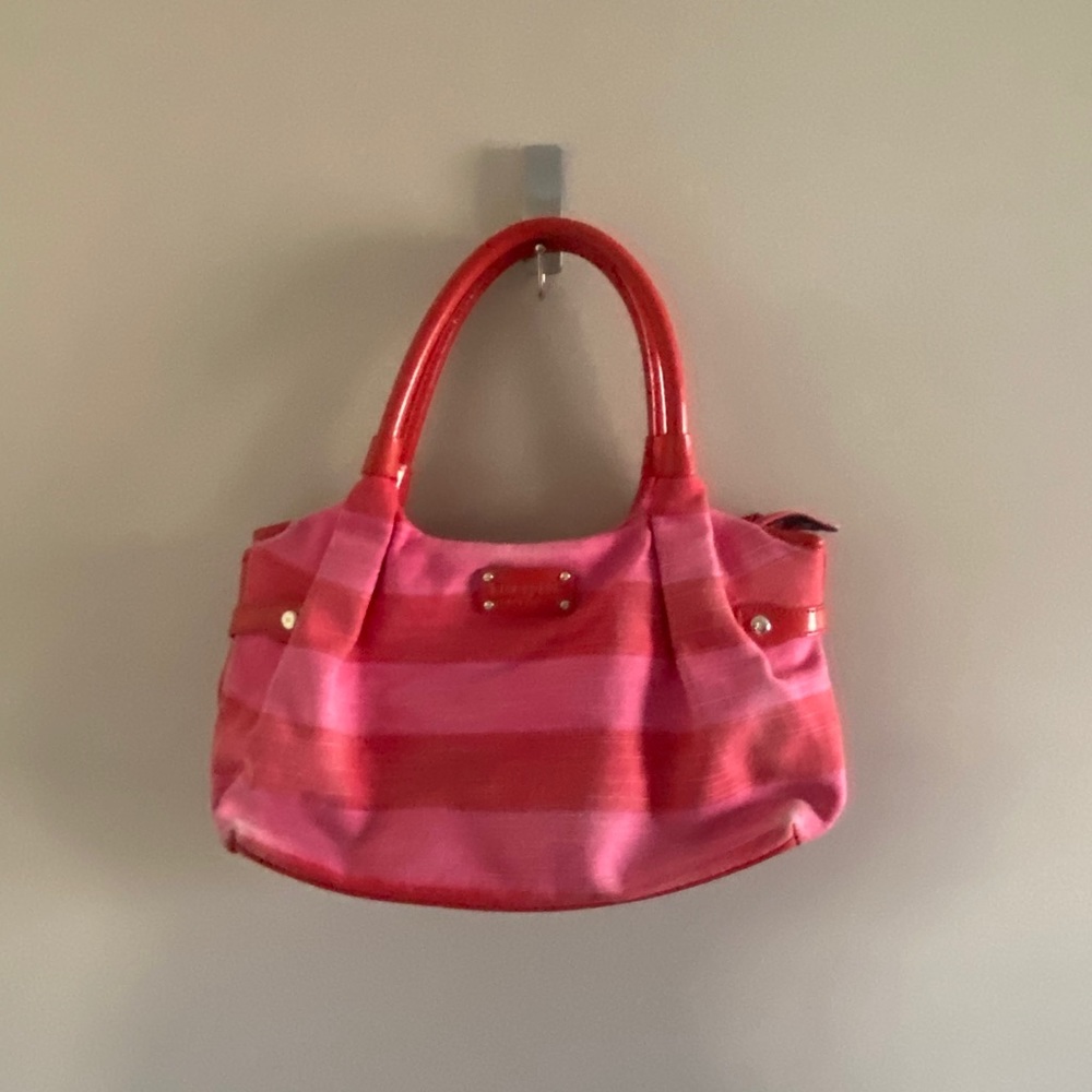 {Kate Spade} pink & red striped canvas handbag